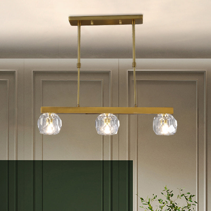 Faceted Crystal Sphere Island Pendant Light Minimalist 3/4 Lights Hanging Lamp Kit in Gold with Linear Design Clearhalo 'Ceiling Lights' 'Island Lights' Lighting' 977141