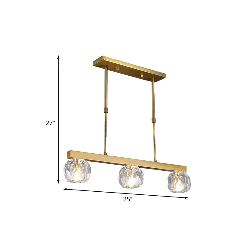 Faceted Crystal Sphere Island Pendant Light Minimalist 3/4 Lights Hanging Lamp Kit in Gold with Linear Design Clearhalo 'Ceiling Lights' 'Island Lights' Lighting' 977143