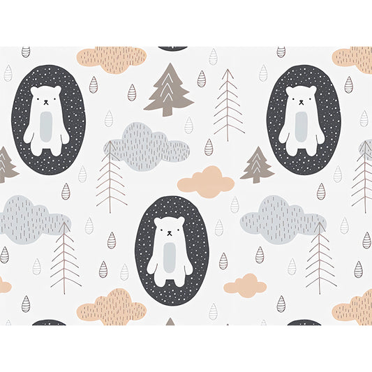 Full Size Cartoon Bear Mural in Grey Non-Woven Material Wall Art for Kid's Bedroom, Made to Measure