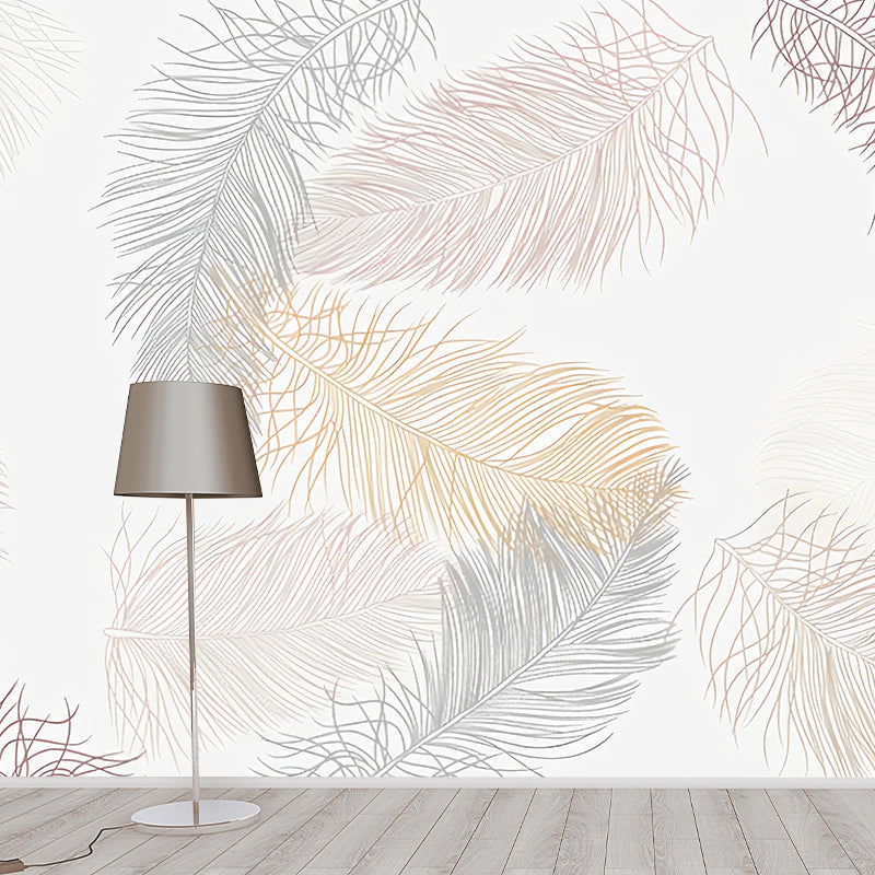 Custom-Printed Illustration Simple Mural Wallpaper for Children's Bedroom with Feather in Beige Clearhalo 'Wall Decor' 'Wall Mural' 977296