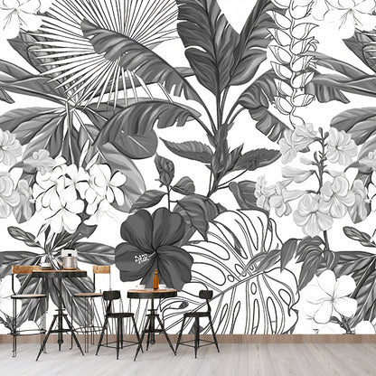 Stain-Resistant Leaves Wall Mural Non-Woven Material Nordic Wall Covering for Guest Room Gray-White Clearhalo 'Wall Decor' 'Wall Mural' 977304