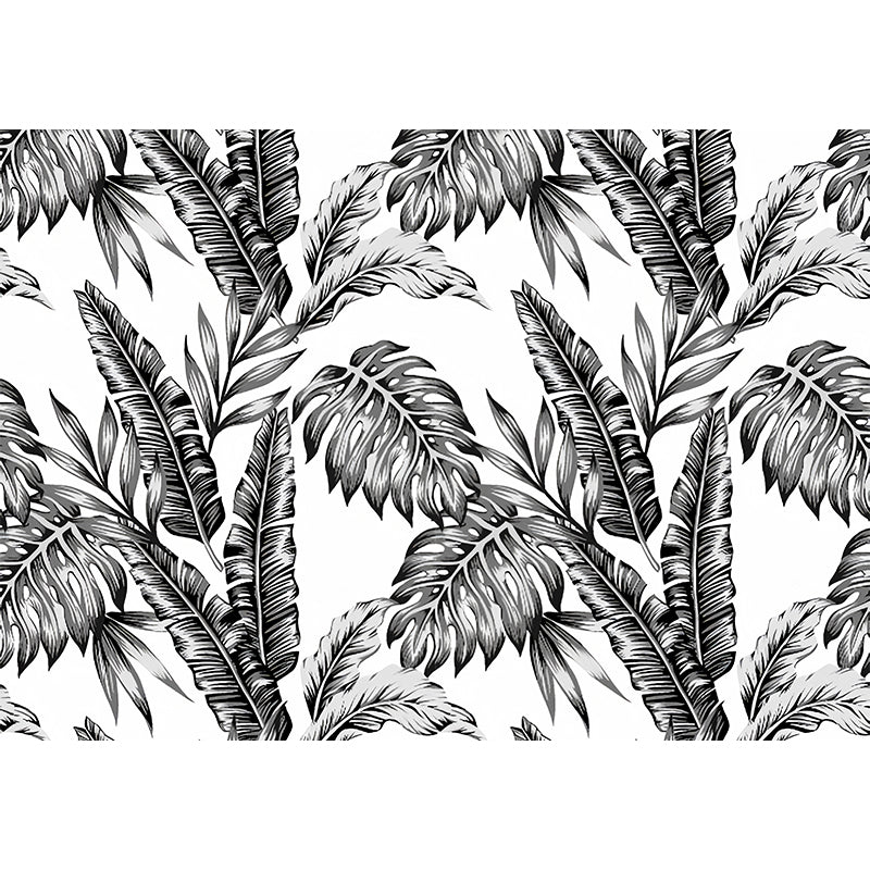 Full Size Minimalist Wall Decor in Black and White Tropical Leaves Mural Wallpaper, Made to Measure Clearhalo 'Wall Decor' 'Wall Mural' 977312