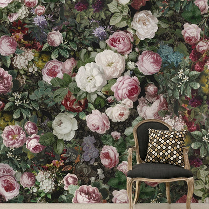 Big Cluster Rose Wall Mural Decal for Living Room Blossom Wall Art in Green and Pink, Stain-Resistant Pink-Green Clearhalo 'Wall Decor' 'Wall Mural' 977349