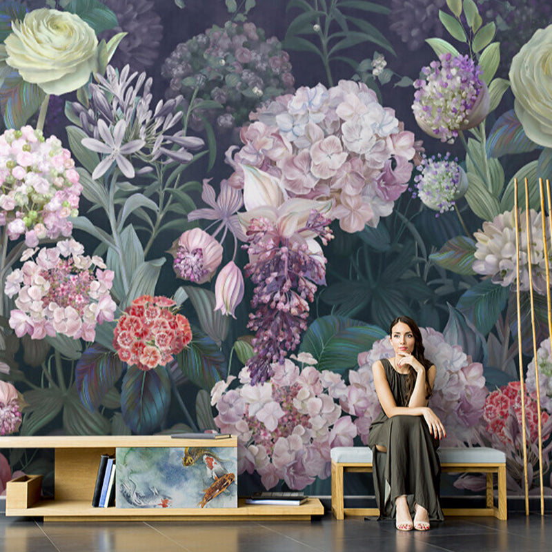 Minimalist Blossoming Flower Wall Mural for Bedroom Decoration, Personalized Size Wall Art in Pastel Color Pink-Green Clearhalo 'Wall Decor' 'Wall Mural' 977354