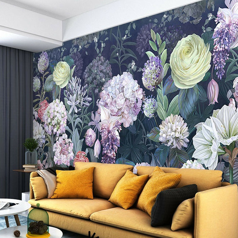 Minimalist Blossoming Flower Wall Mural for Bedroom Decoration, Personalized Size Wall Art in Pastel Color Clearhalo 'Wall Decor' 'Wall Mural' 977356