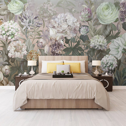 Minimalist Blossoming Flower Wall Mural for Bedroom Decoration, Personalized Size Wall Art in Pastel Color Grey Clearhalo 'Wall Decor' 'Wall Mural' 977359
