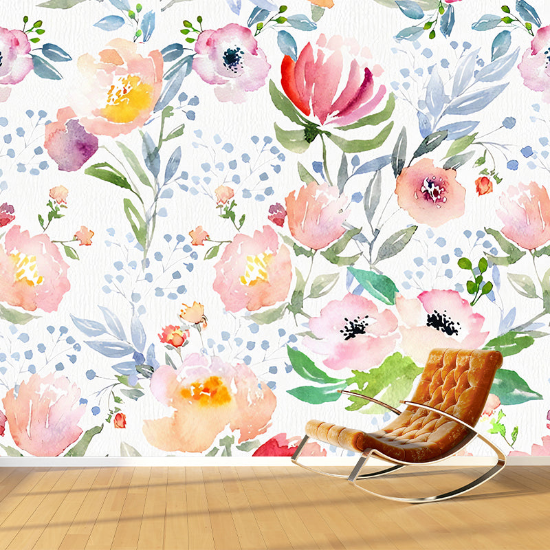 Illustration Watercolors of Flower Mural for Living Room Decoration in Soft Pink, Made to Measure Clearhalo 'Wall Decor' 'Wall Mural' 977375