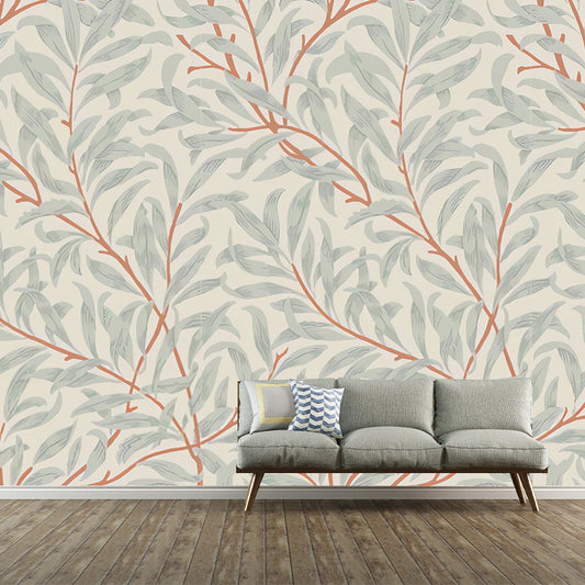 Beige and Green Plant Mural Personalized Size Leaves Wall Covering for Accent Wall Clearhalo 'Wall Decor' 'Wall Mural' 977390