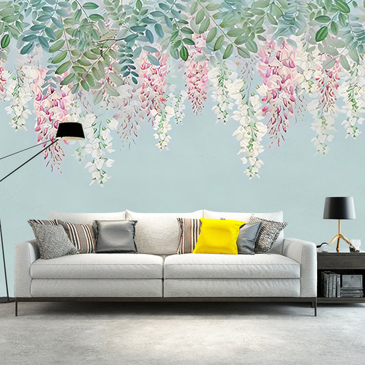 Purple and Green Fresh Mural Extra Large Wisteria Wall Covering for Home Decoration Clearhalo 'Wall Decor' 'Wall Mural' 977460