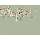 Extra Large Peach Flower Mural in Pink and Green Non-Woven Wall Art for Guest Room, Custom-Printed Clearhalo 'Wall Decor' 'Wall Mural' 977487