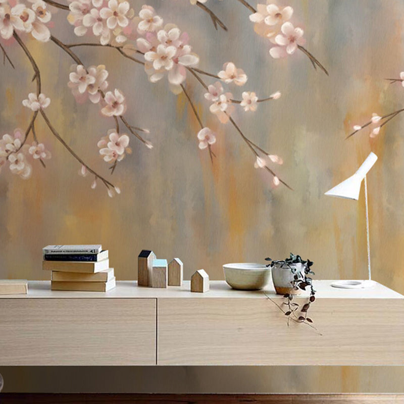 Blossoming Flower Wall Covering in Pink and Yellow, Traditional