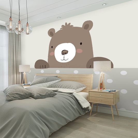 Whole Cartoon Bear Wall Art for Children's Bedroom Polka Dot Wall Mural in Brown, Water-Resistant