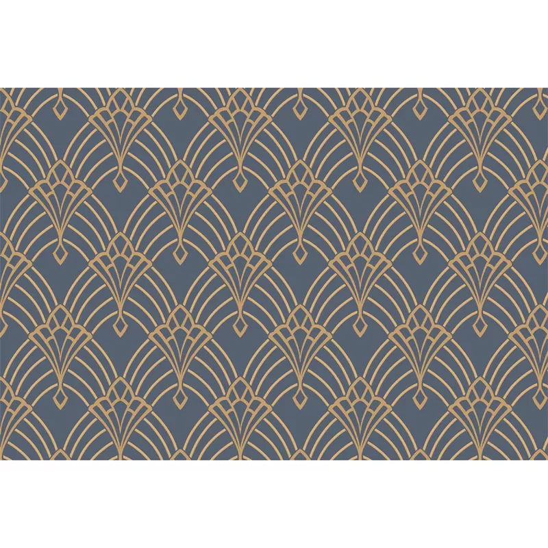 Abstract Fan Wall Mural for Dining Room, Personalized Size Wall Covering in Blue and Yellow Clearhalo 'Wall Decor' 'Wall Mural' 977747