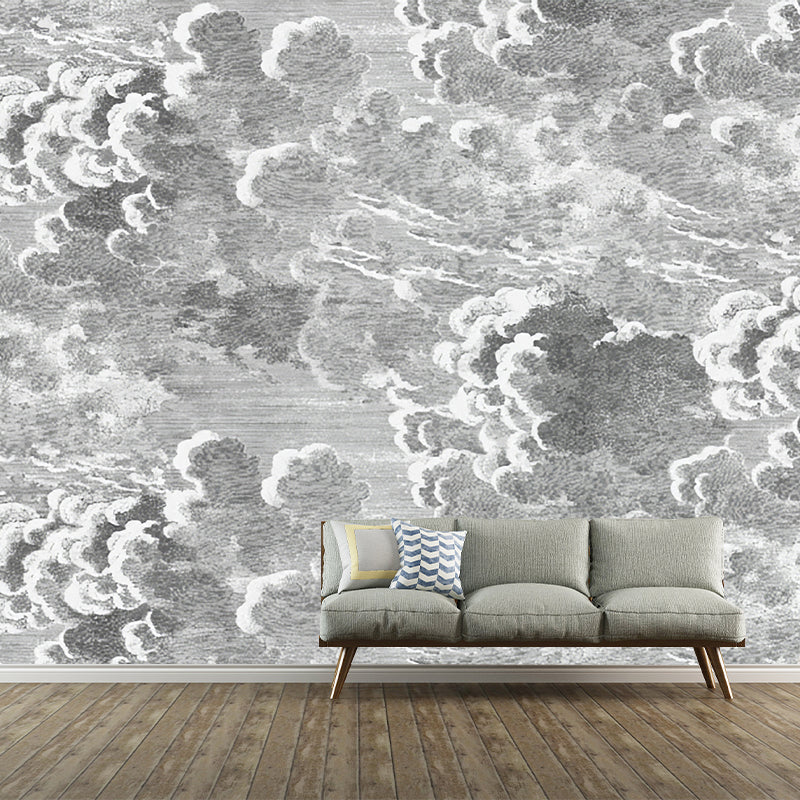 Minimalist Cloud Wall Mural in Grey Living Room Wall Covering, Personalized Size Available Grey Clearhalo 'Wall Decor' 'Wall Mural' 977799