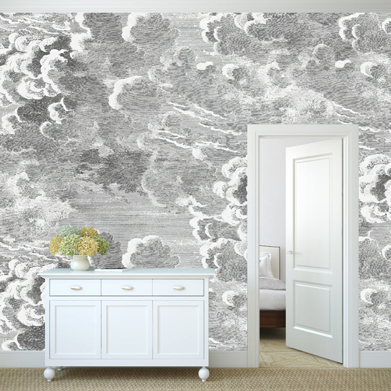 Minimalist Cloud Wall Mural in Grey Living Room Wall Covering, Personalized Size Available Clearhalo 'Wall Decor' 'Wall Mural' 977801