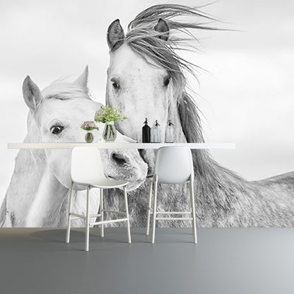 Whole Horse Wall Mural for Gallery Decoration Stain-Resistant Wall Art in Black and White, Made to Measure Black-White Clearhalo 'Wall Decor' 'Wall Mural' 977879