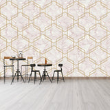 Simple Hexagon Wall Mural Decal for Bedroom Decoration, Purple and Yellow, Made to Measure Clearhalo 'Wall Decor' 'Wall Mural' 977910