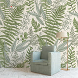 Green Leaf Mural Wallpaper Water-Resistant Wall Covering for Accent Wall, Custom Size Available Clearhalo 'Wall Decor' 'Wall Mural' 978000