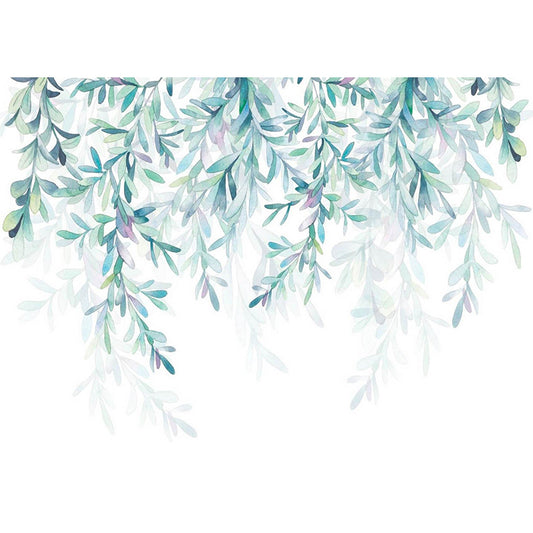 Nordic Garden Leaf Wall Covering for Living Room, Personalized Size Wall Art in Green and White Clearhalo 'Wall Decor' 'Wall Mural' 978012