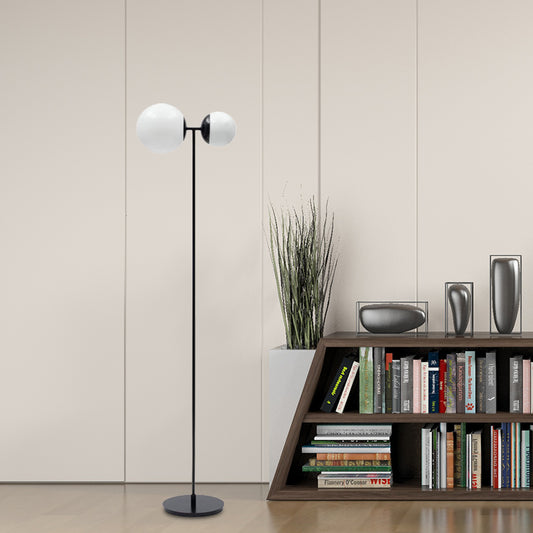 Globe Floor Light Nordic Metallic LED Living Room Standing Lamp with White Glass Shade in Black/Gold Black Clearhalo 'Floor Lamps' 'Lamps' Lighting' 978420