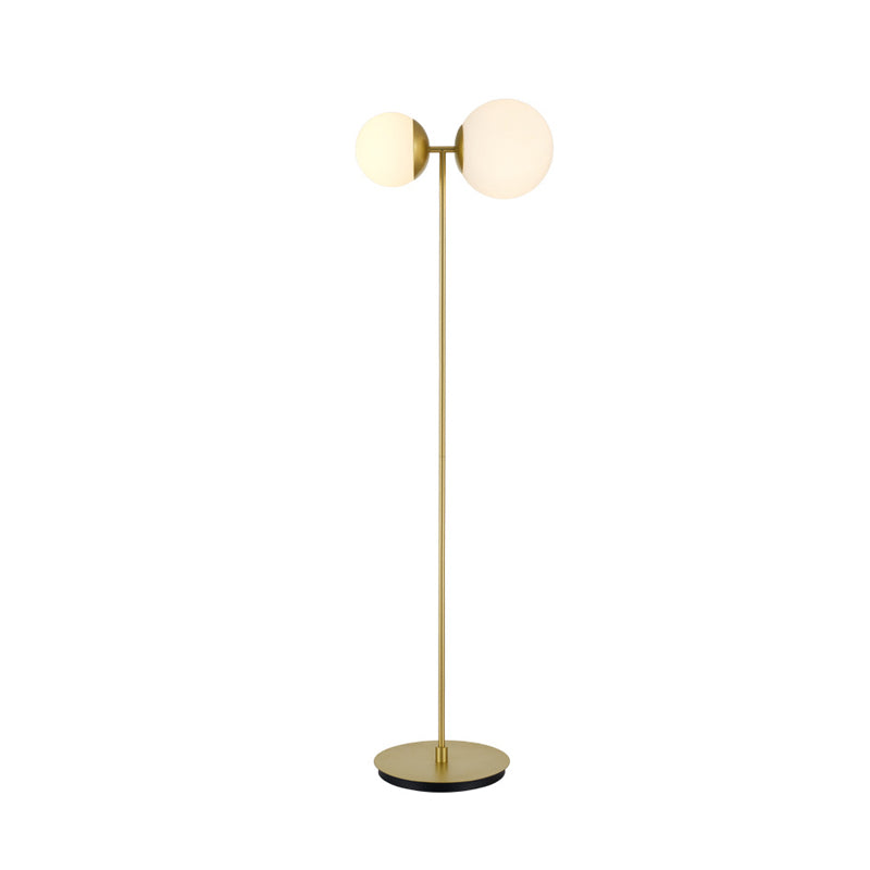 Simplicity Orb Shade Standing Up Lamp Opal Glass 2 Heads Bedroom Floor Lighting in Gold Clearhalo 'Floor Lamps' 'Lamps' Lighting' 978430