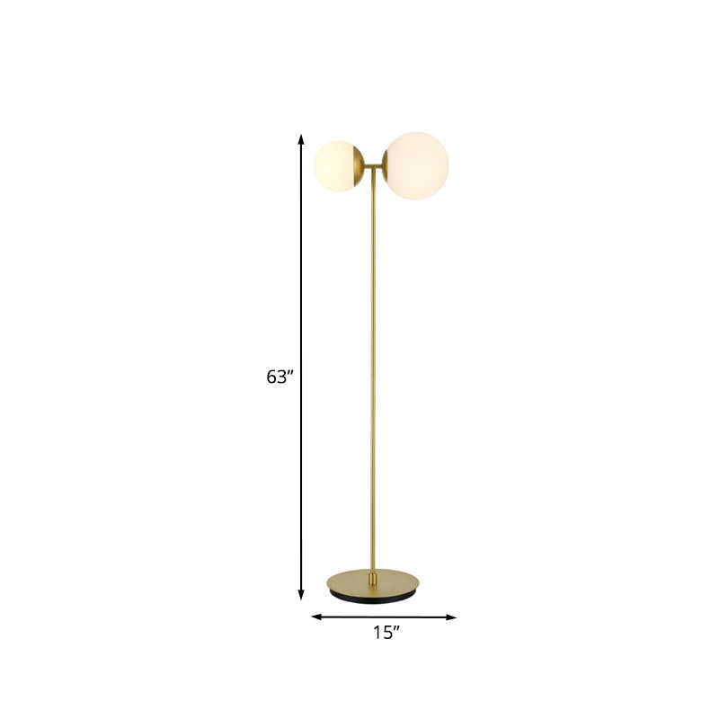 Simplicity Orb Shade Standing Up Lamp Opal Glass 2 Heads Bedroom Floor Lighting in Gold Clearhalo 'Floor Lamps' 'Lamps' Lighting' 978431