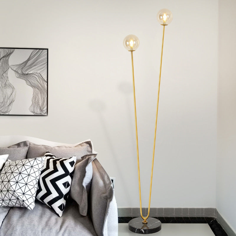 Metallic U-Shaped Floor Reading Light Modernist LED Gold Standing Lamp with Globe Glass Shade Gold Clearhalo 'Floor Lamps' 'Lamps' Lighting' 978432