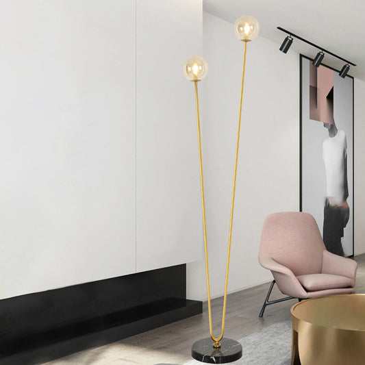 Metallic U-Shaped Floor Reading Light Modernist LED Gold Standing Lamp with Globe Glass Shade Clearhalo 'Floor Lamps' 'Lamps' Lighting' 978433