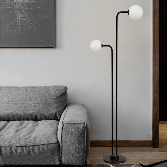 Black Ball-Shaped Standing Lamp Contemporary 2 Bulbs Glass Floor Light for Bedroom Black Clearhalo 'Floor Lamps' 'Lamps' Lighting' 978436