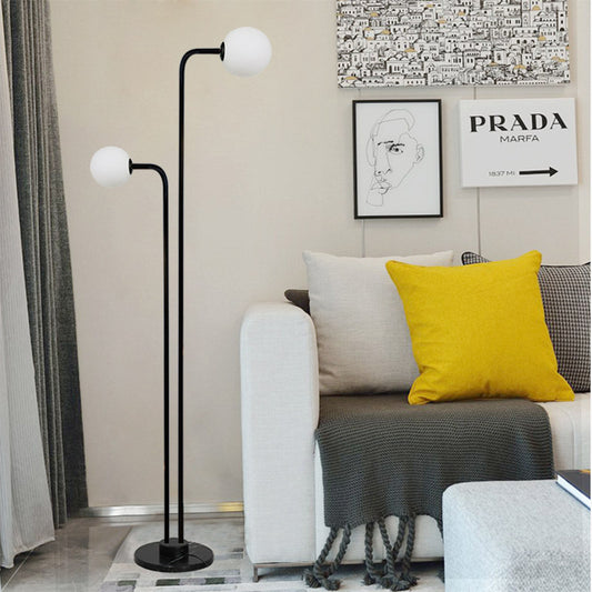 Black Ball-Shaped Standing Lamp Contemporary 2 Bulbs Glass Floor Light for Bedroom Clearhalo 'Floor Lamps' 'Lamps' Lighting' 978437