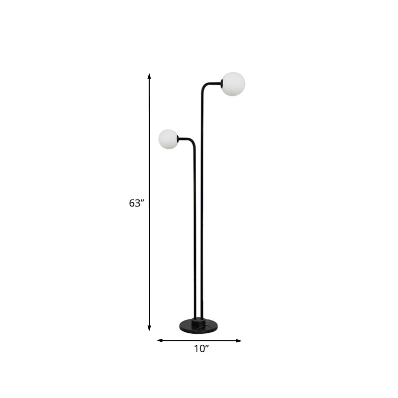 Black Ball-Shaped Standing Lamp Contemporary 2 Bulbs Glass Floor Light for Bedroom Clearhalo 'Floor Lamps' 'Lamps' Lighting' 978439