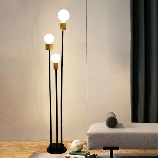 Bulb Floor Light Minimalist Metallic 3-Head Study Room Stand Up Lamp with Three Columns in Black Clearhalo 'Floor Lamps' 'Lamps' Lighting' 978441