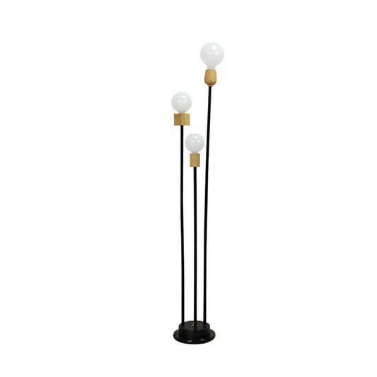 Bulb Floor Light Minimalist Metallic 3-Head Study Room Stand Up Lamp with Three Columns in Black Clearhalo 'Floor Lamps' 'Lamps' Lighting' 978442