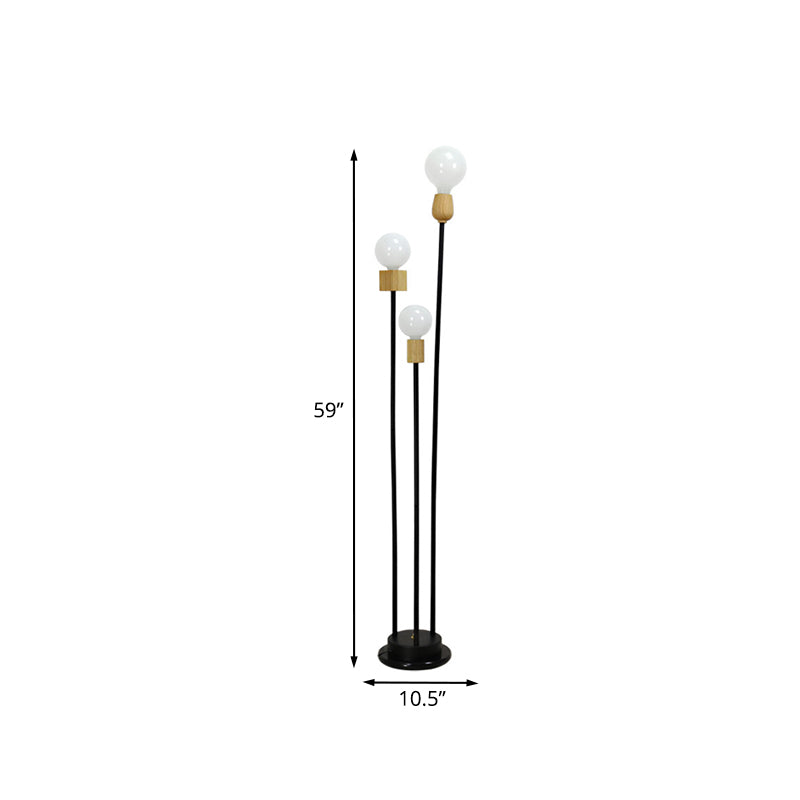 Bulb Floor Light Minimalist Metallic 3-Head Study Room Stand Up Lamp with Three Columns in Black Clearhalo 'Floor Lamps' 'Lamps' Lighting' 978443