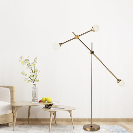 Simple Orb-Shaped Reading Floor Lamp Glass LED Bedroom Standing Light with Balance Arm in Gold Clearhalo 'Floor Lamps' 'Lamps' Lighting' 978445