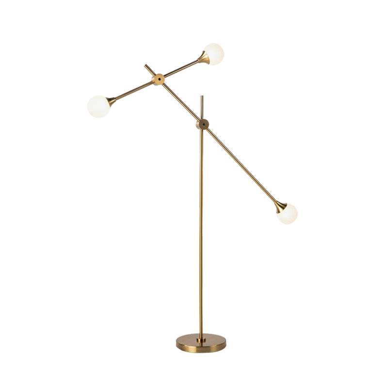 Simple Orb-Shaped Reading Floor Lamp Glass LED Bedroom Standing Light with Balance Arm in Gold Clearhalo 'Floor Lamps' 'Lamps' Lighting' 978446