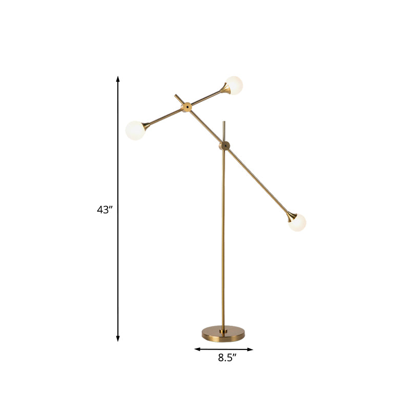 Simple Orb-Shaped Reading Floor Lamp Glass LED Bedroom Standing Light with Balance Arm in Gold Clearhalo 'Floor Lamps' 'Lamps' Lighting' 978447