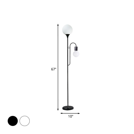 Minimalist Ball Standing Lamp Glass 2-Head Bedroom Reading Floor Light with Curved Arm in Black/White Clearhalo 'Floor Lamps' 'Lamps' Lighting' 978479