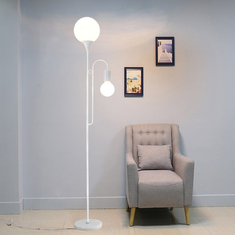 Minimalist Ball Standing Lamp Glass 2-Head Bedroom Reading Floor Light with Curved Arm in Black/White Clearhalo 'Floor Lamps' 'Lamps' Lighting' 978481