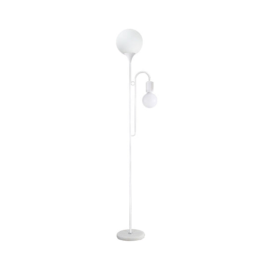Minimalist Ball Standing Lamp Glass 2-Head Bedroom Reading Floor Light with Curved Arm in Black/White Clearhalo 'Floor Lamps' 'Lamps' Lighting' 978483
