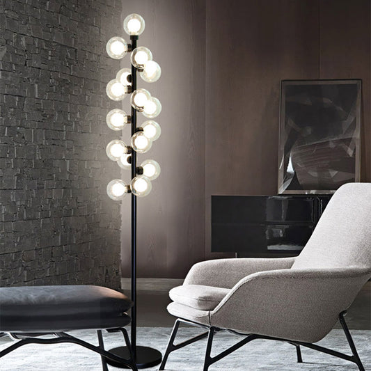 Orb Shape Reading Floor Lamp Nordic Glass LED Black Standing Light with Tree Design for Bedroom Clearhalo 'Floor Lamps' 'Lamps' Lighting' 978489