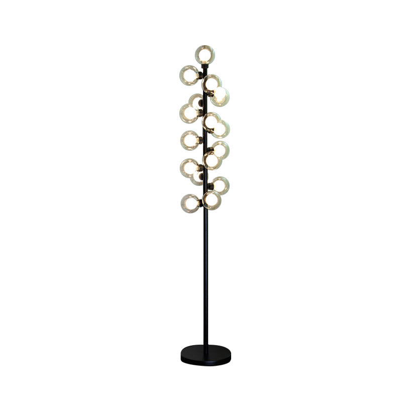 Orb Shape Reading Floor Lamp Nordic Glass LED Black Standing Light with Tree Design for Bedroom Clearhalo 'Floor Lamps' 'Lamps' Lighting' 978490