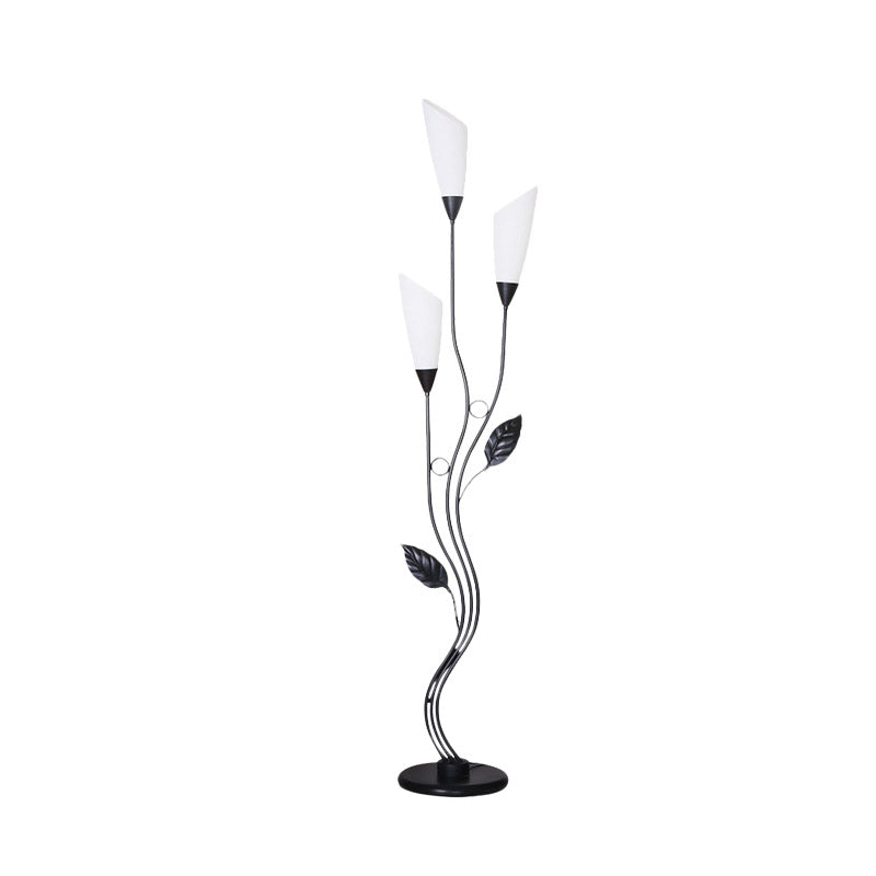 Minimalist Tree Floor Reading Lamp Metallic 3-Bulb Study Room Standing Light with Torchiere Shade in Black/White Clearhalo 'Floor Lamps' 'Lamps' Lighting' 978497