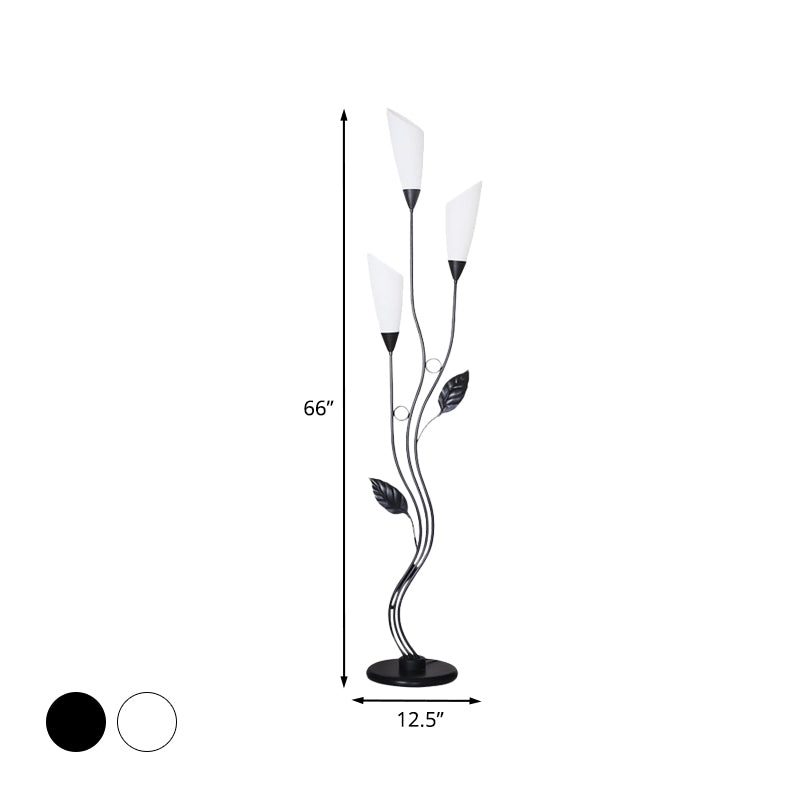 Minimalist Tree Floor Reading Lamp Metallic 3-Bulb Study Room Standing Light with Torchiere Shade in Black/White Clearhalo 'Floor Lamps' 'Lamps' Lighting' 978499