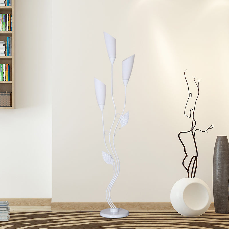 Minimalist Tree Floor Reading Lamp Metallic 3-Bulb Study Room Standing Light with Torchiere Shade in Black/White Clearhalo 'Floor Lamps' 'Lamps' Lighting' 978501