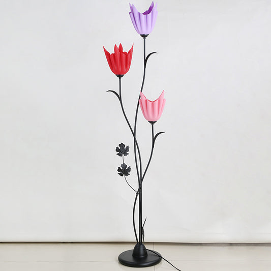 Black Flower-Like Stand Up Lamp Simplicity 3 Bulbs Metal Floor Light for Bedroom Black Clearhalo 'Floor Lamps' 'Lamps' Lighting' 978504