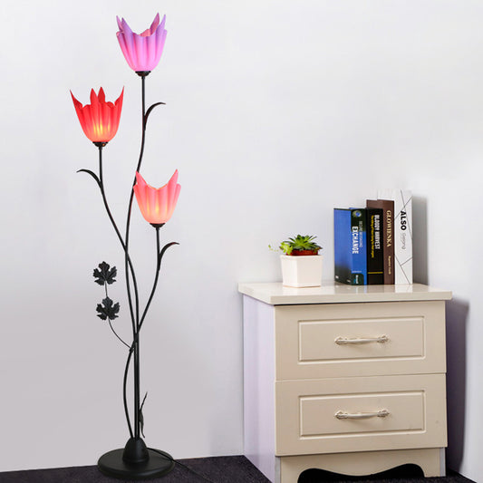 Black Flower-Like Stand Up Lamp Simplicity 3 Bulbs Metal Floor Light for Bedroom Clearhalo 'Floor Lamps' 'Lamps' Lighting' 978505