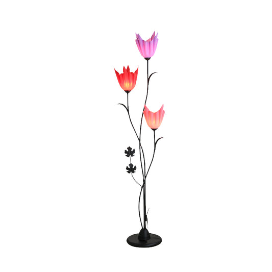 Black Flower-Like Stand Up Lamp Simplicity 3 Bulbs Metal Floor Light for Bedroom Clearhalo 'Floor Lamps' 'Lamps' Lighting' 978506
