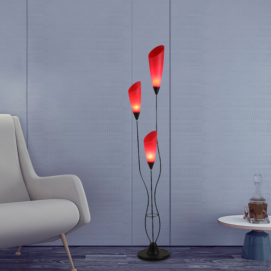 Torchiere Floor Reading Lamp Macaron Metallic 3 Heads Living Room Standing Light in Red Red Clearhalo 'Floor Lamps' 'Lamps' Lighting' 978508