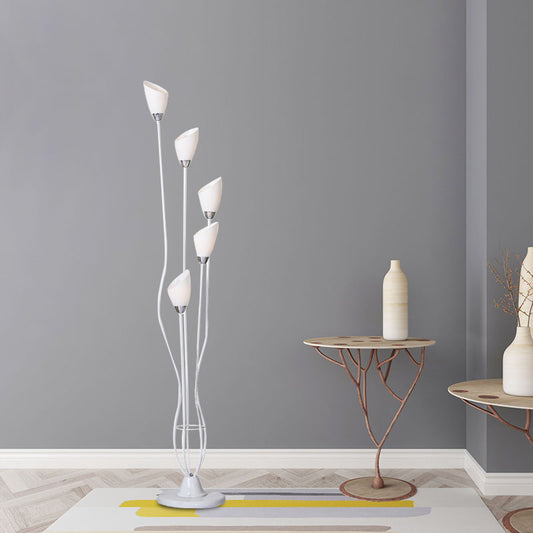 Metal Torchiere Floor Reading Lamp Contemporary 5-Bulb White Standing Light for Study Room White Clearhalo 'Floor Lamps' 'Lamps' Lighting' 978512